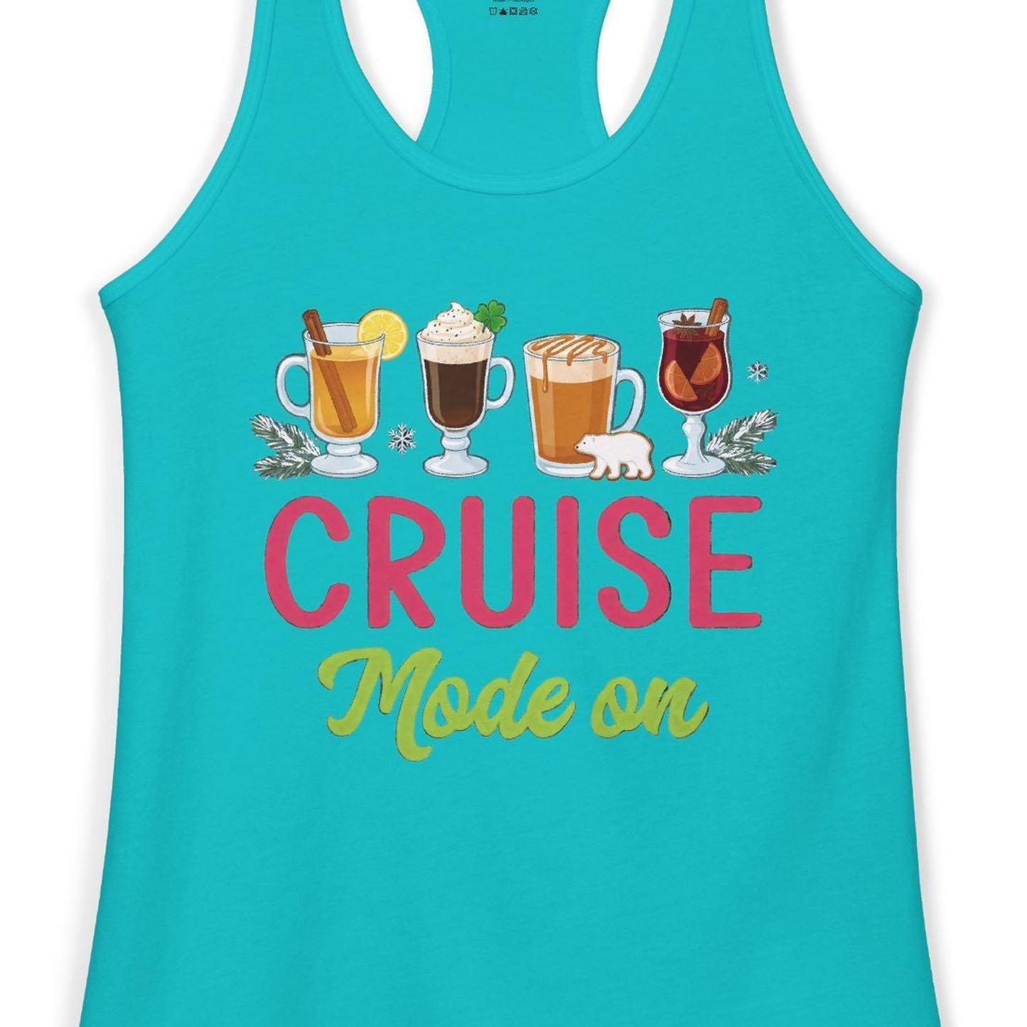 Cruise Mode On Shirt Ladies Tank Top – Tahiti Blue – Alaska Cruise Shirts Close Up