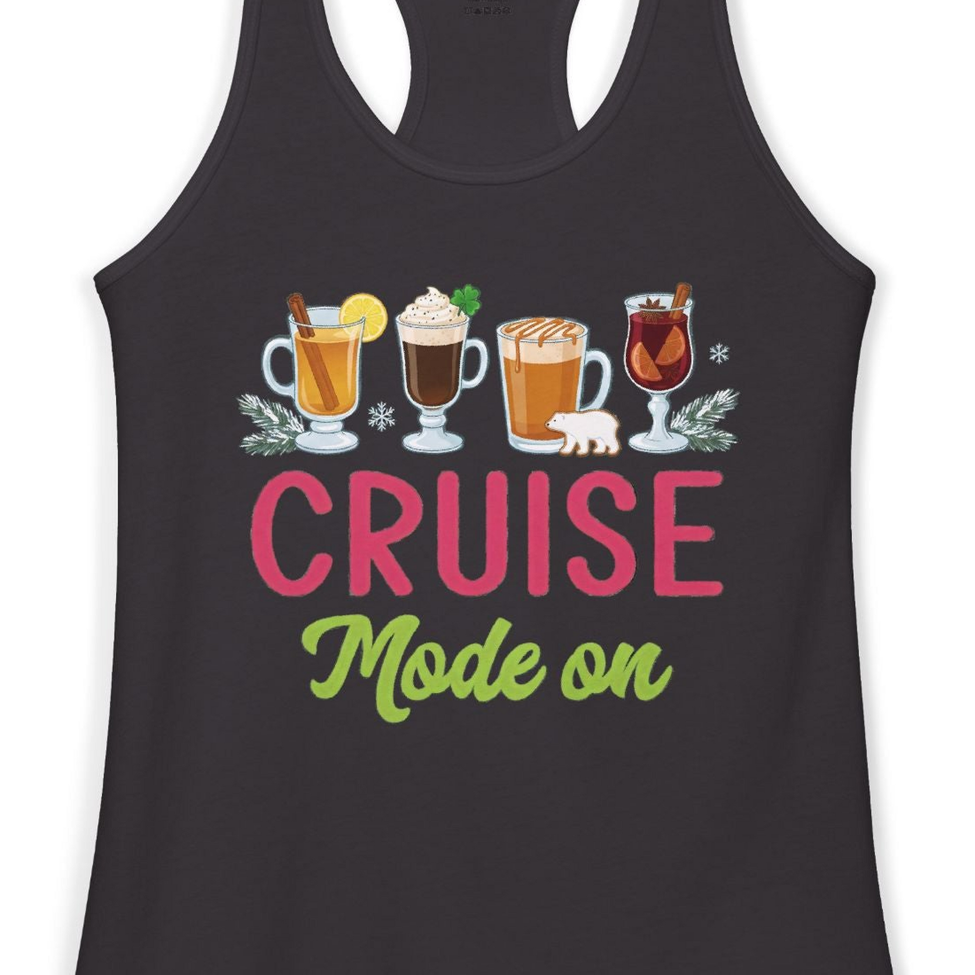 Cruise Mode On Shirt Ladies Tank Top – Black – Alaska Cruise Shirts Close Up