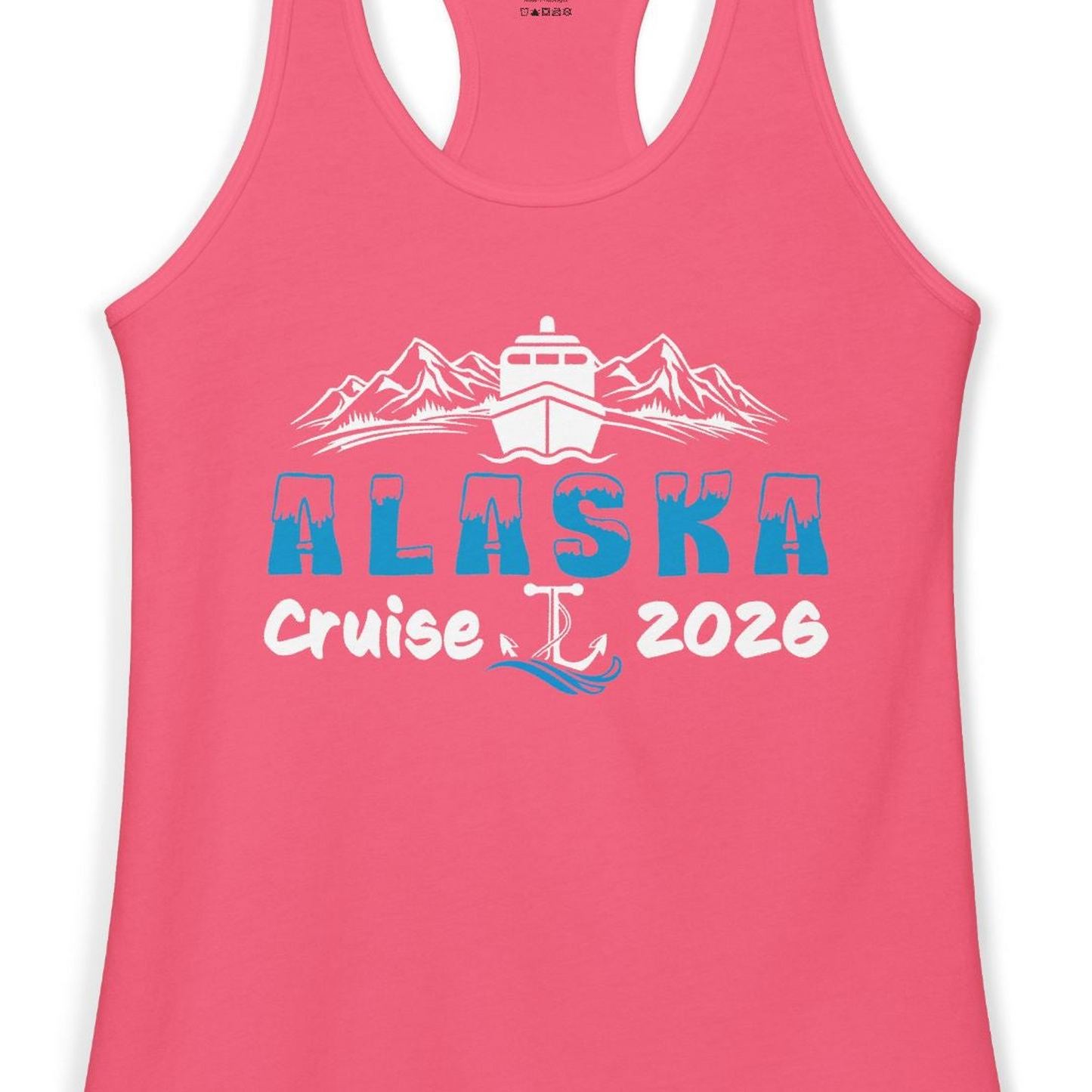 Alaska Cruise 2026 Shirt Ladies Tank Top – Hot Pink – Alaska Cruise Shirts Close Up