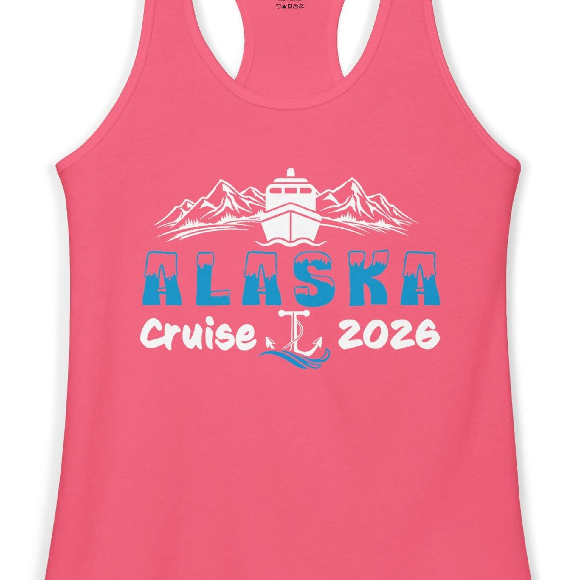 Alaska Cruise 2026 Shirt Ladies Tank Top – Hot Pink – Alaska Cruise Shirts Close Up