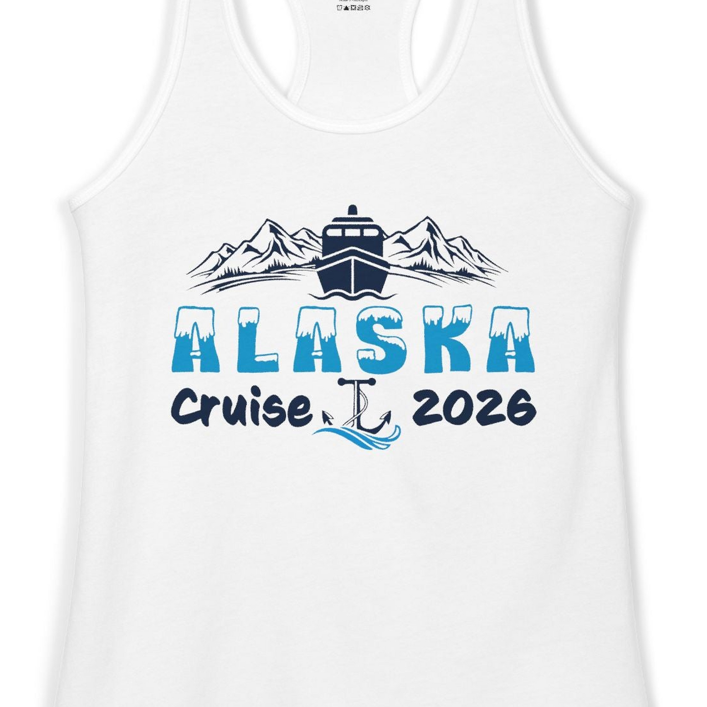Alaska Cruise 2026 Shirt Ladies Tank Top – White – Alaska Cruise Shirts Close Up