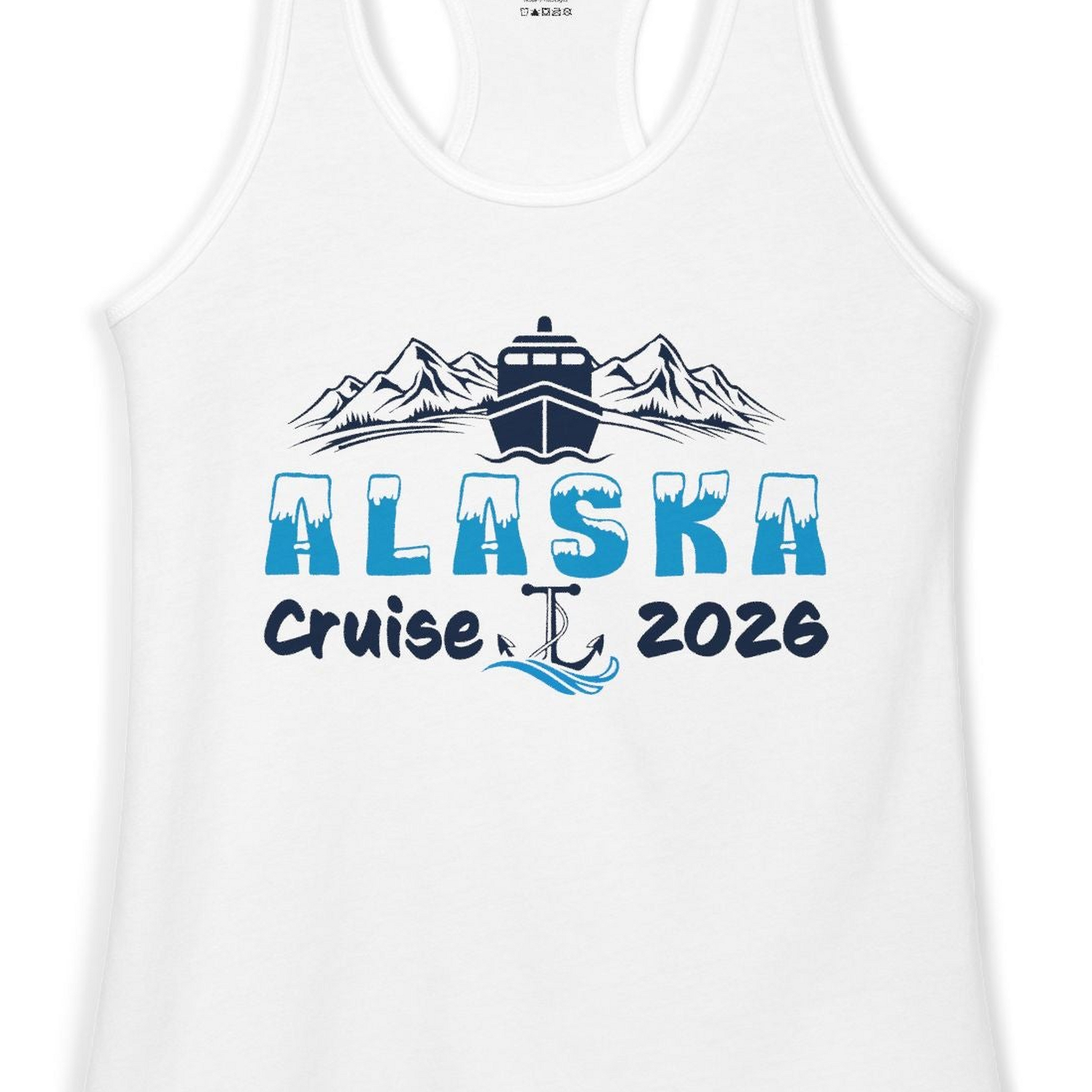 Alaska Cruise 2026 Shirt Ladies Tank Top – White – Alaska Cruise Shirts Close Up