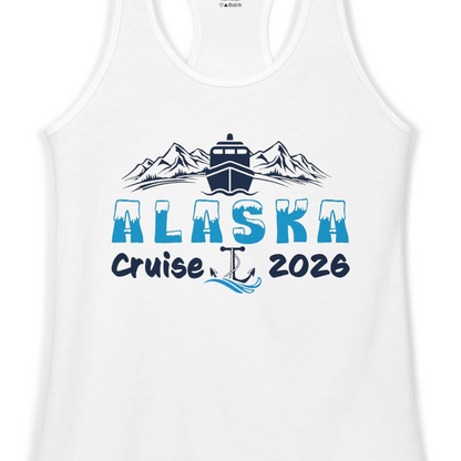 Alaska Cruise 2026 Shirt Ladies Tank Top – White – Alaska Cruise Shirts Close Up