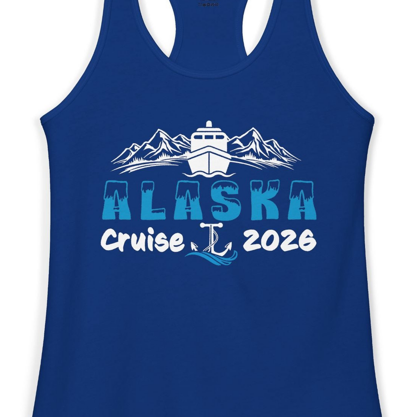 Alaska Cruise 2026 Shirt Ladies Tank Top – Solid Royal – Alaska Cruise Shirts Close Up