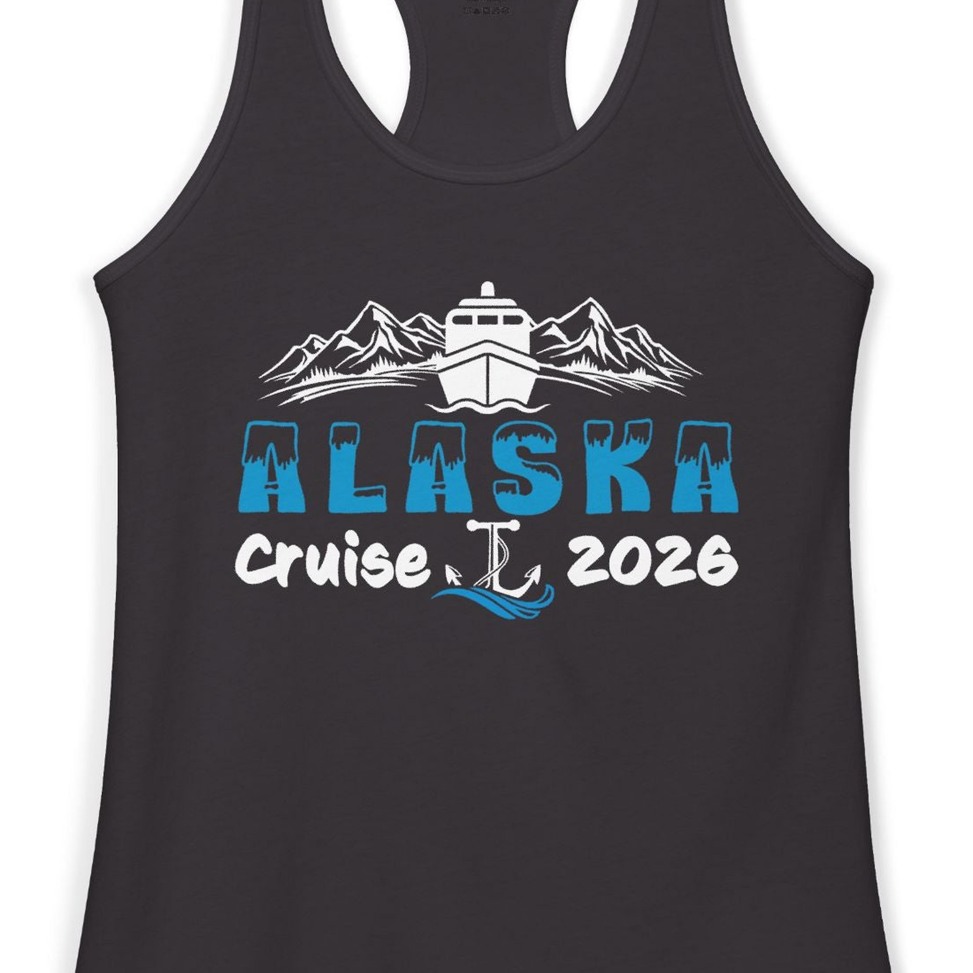 Alaska Cruise 2026 Shirt Ladies Tank Top – Black – Alaska Cruise Shirts Close Up