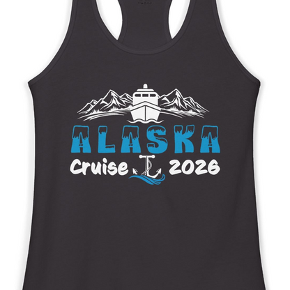 Alaska Cruise 2026 Shirt Ladies Tank Top – Black – Alaska Cruise Shirts Close Up