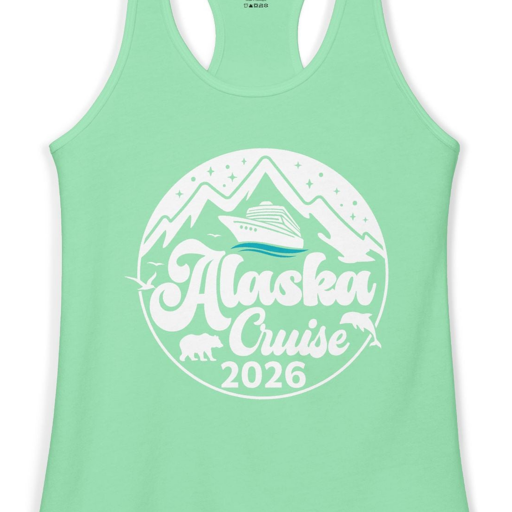 Alaska Cruise 2026 Shirt Ladies Tank Top – Solid Mint – Alaska Cruise Shirts Close Up