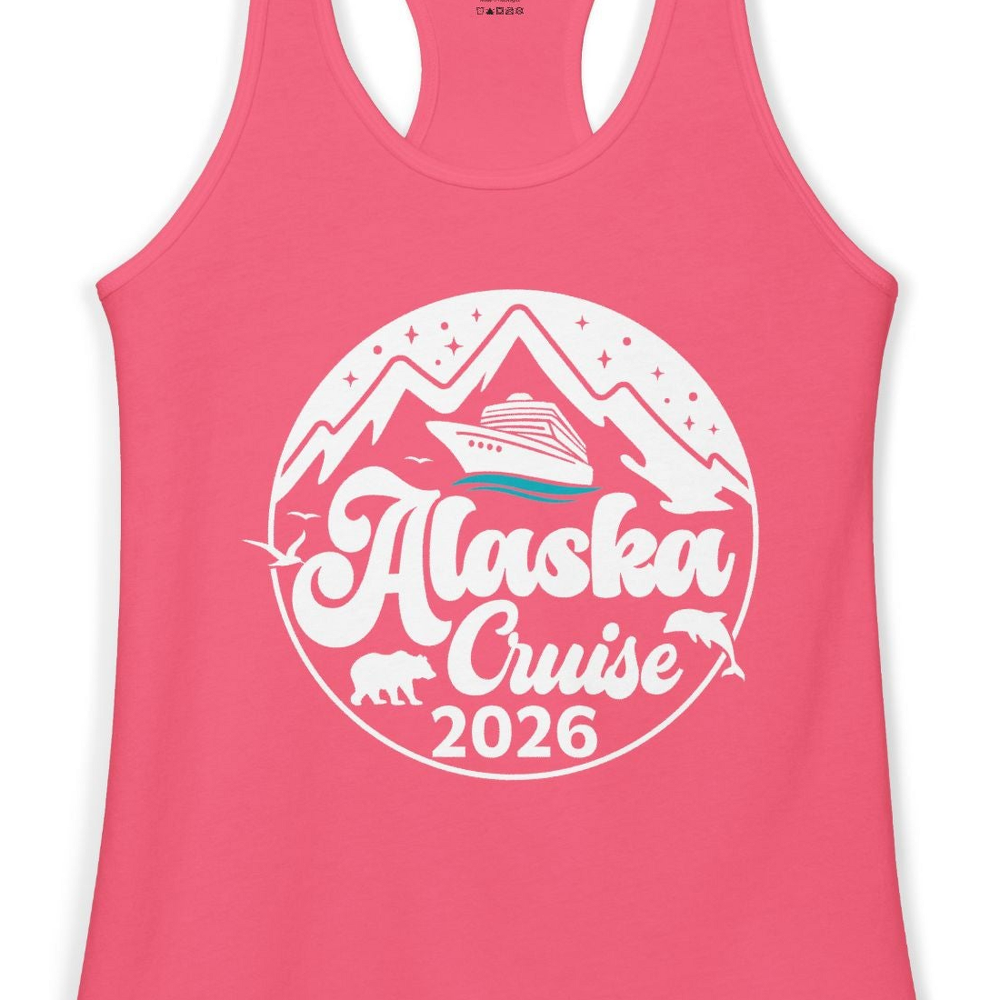 Alaska Cruise 2026 Shirt Ladies Tank Top – Hot Pink – Alaska Cruise Shirts Close Up