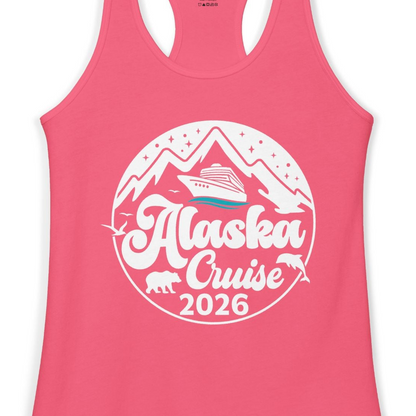 Alaska Cruise 2026 Shirt Ladies Tank Top – Hot Pink – Alaska Cruise Shirts Close Up