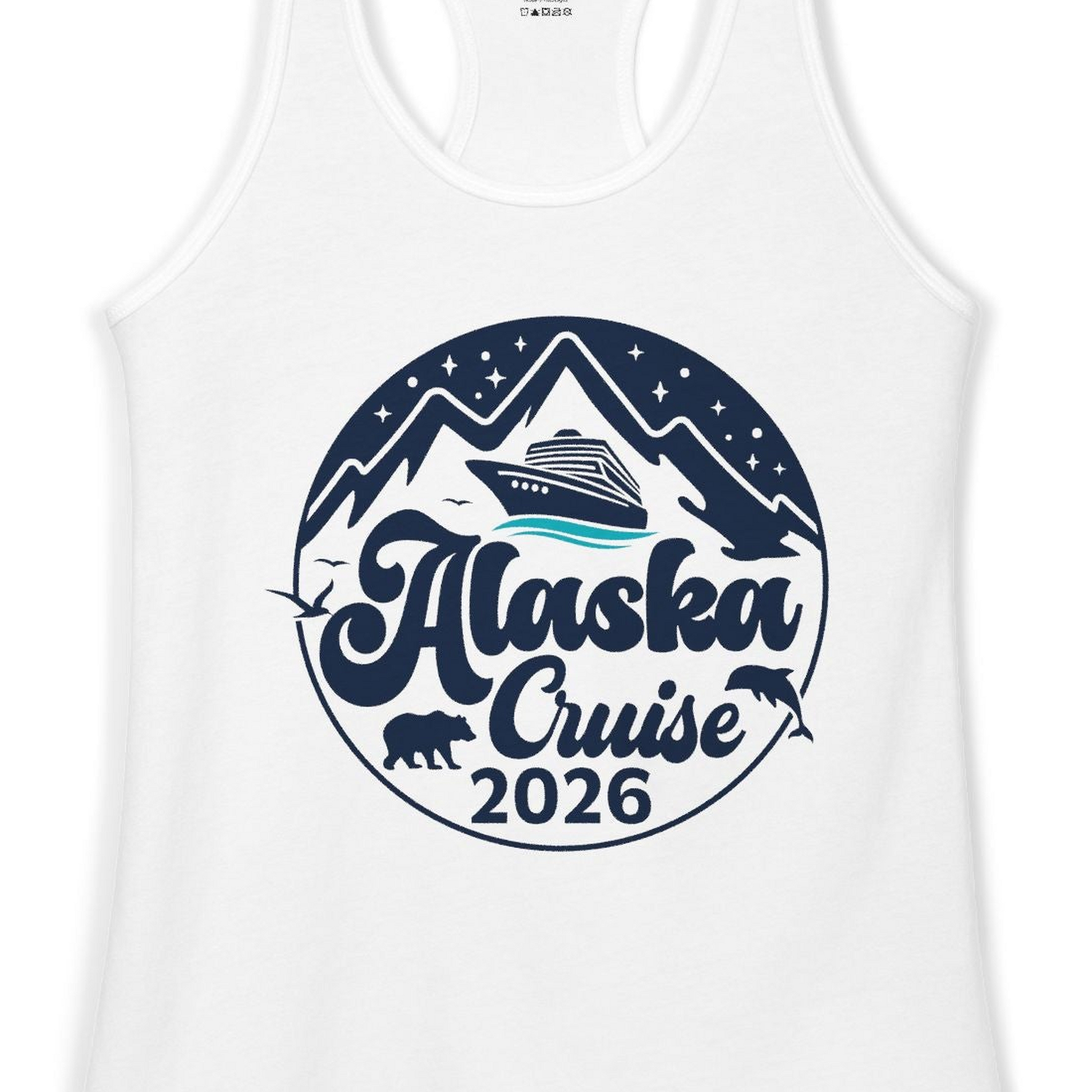 Alaska Cruise 2026 Shirt Ladies Tank Top – White – Alaska Cruise Shirts Close Up