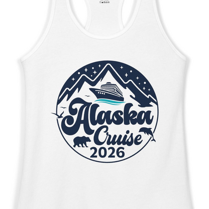 Alaska Cruise 2026 Shirt Ladies Tank Top – White – Alaska Cruise Shirts Close Up