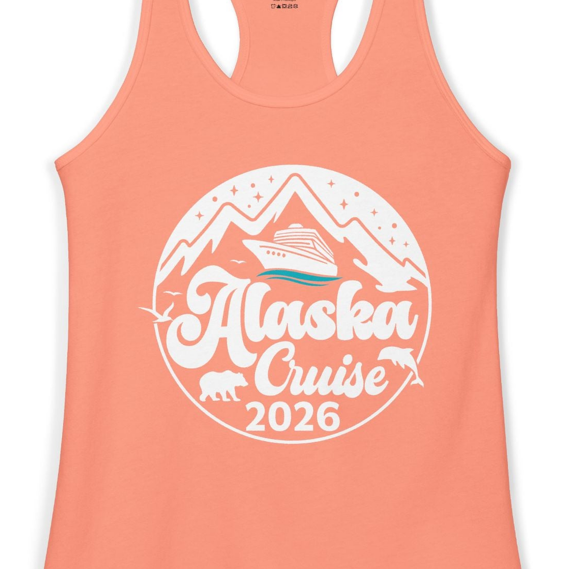 Alaska Cruise 2026 Shirt Ladies Tank Top – Solid Light Orange – Alaska Cruise Shirts Close Up