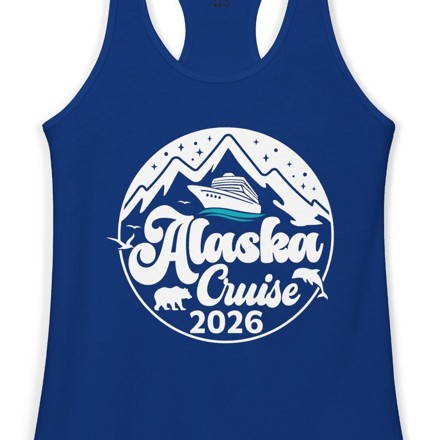 Alaska Cruise 2026 Shirt Ladies Tank Top – Solid Royal – Alaska Cruise Shirts Close Up