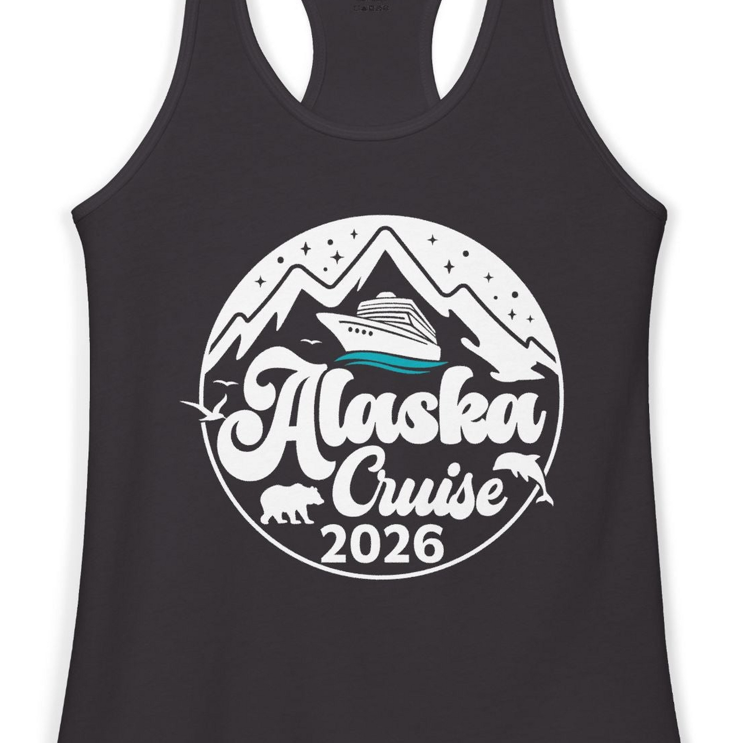 Alaska Cruise 2026 Shirt Ladies Tank Top – Black – Alaska Cruise Shirts Close Up