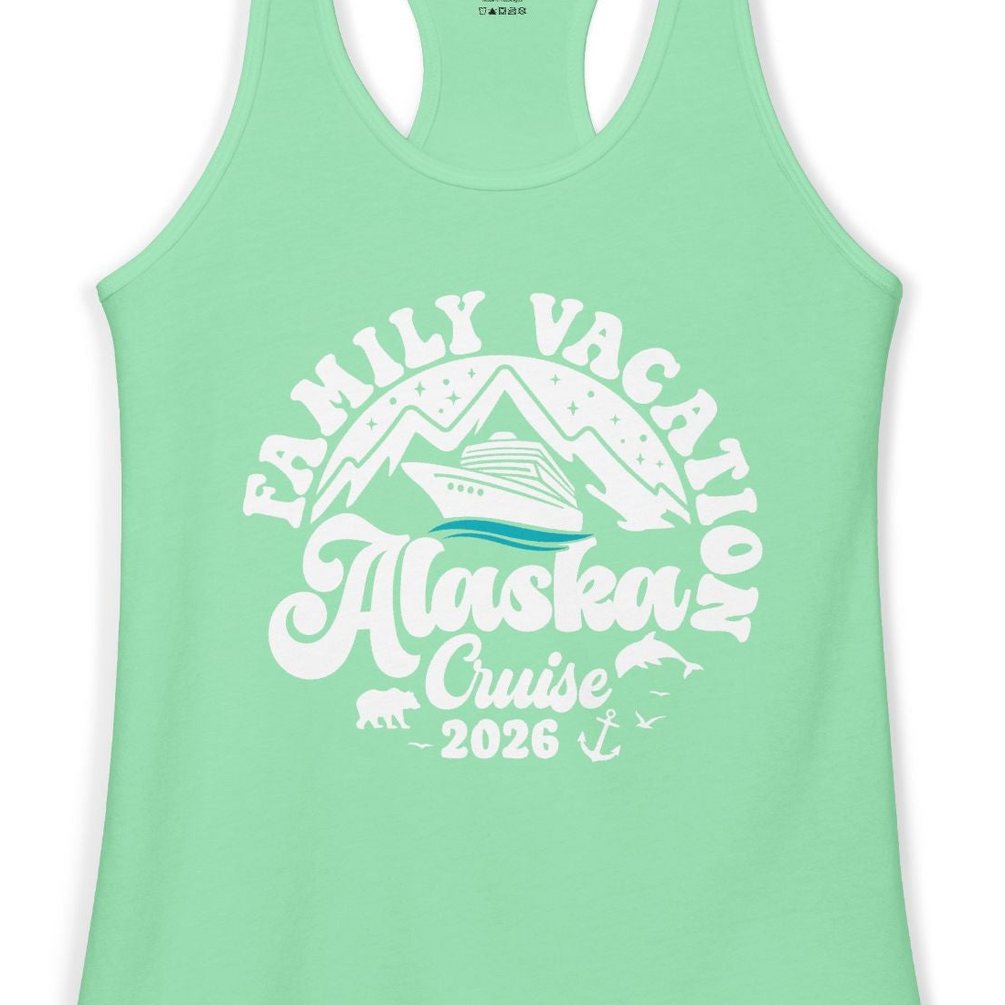 Alaska Family Cruise Shirt Ladies Tank Top – Solid Mint – Alaska Cruise Shirts Close Up
