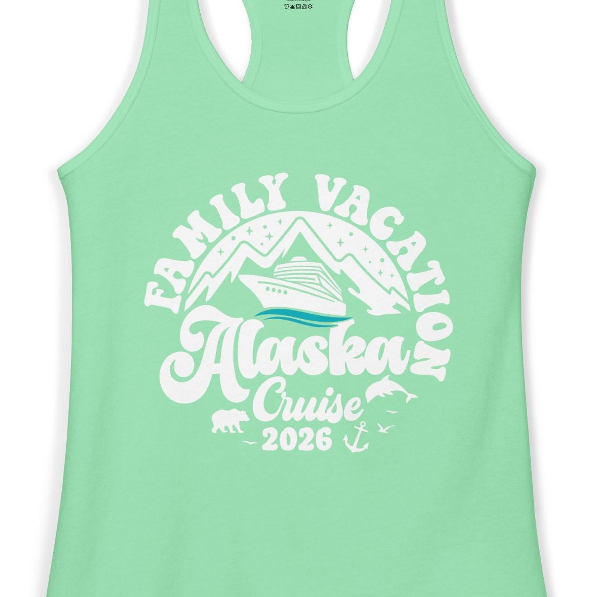 Alaska Family Cruise Shirt Ladies Tank Top – Solid Mint – Alaska Cruise Shirts Close Up
