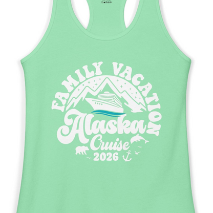 Alaska Family Cruise Shirt Ladies Tank Top – Solid Mint – Alaska Cruise Shirts Close Up