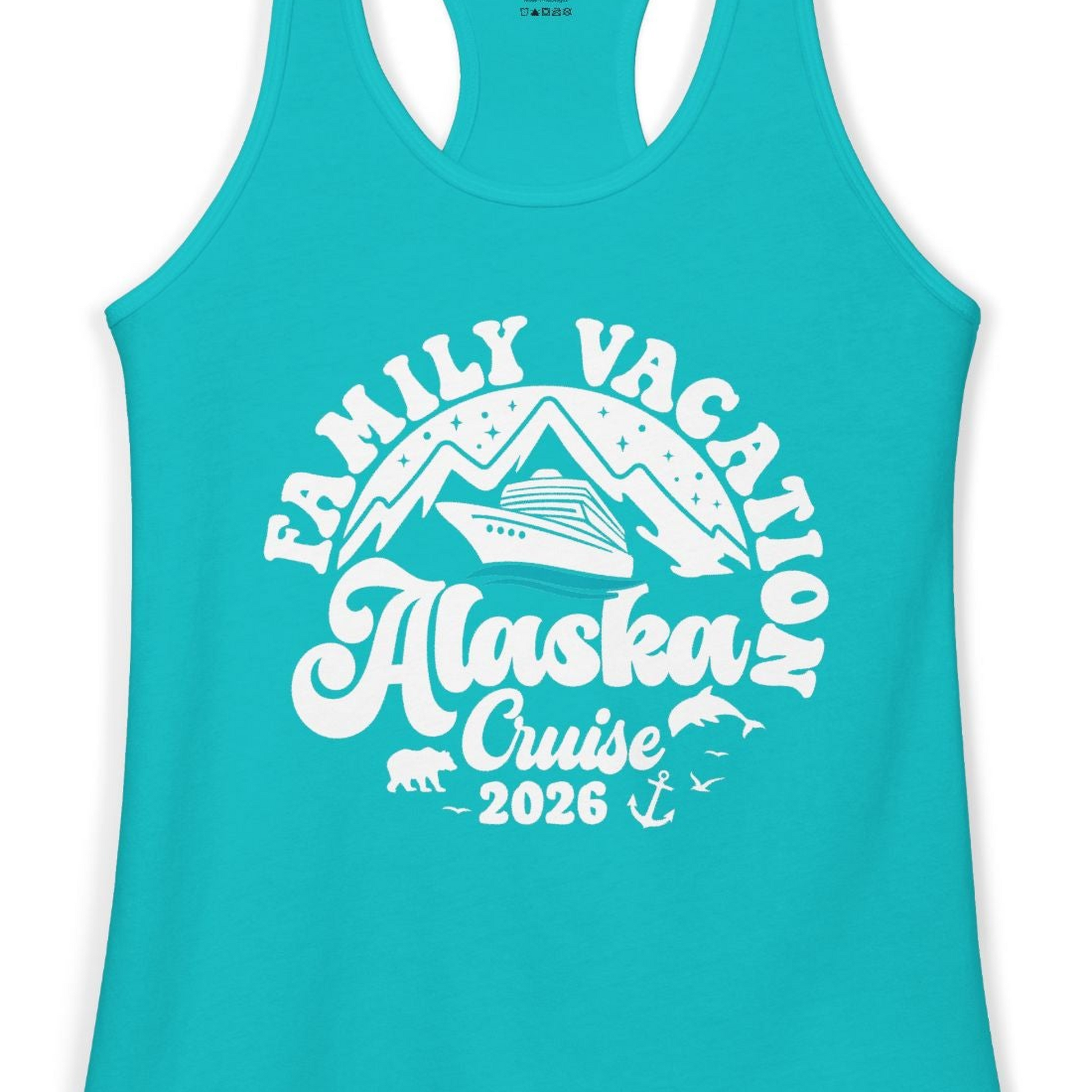 Alaska Family Cruise Shirt Ladies Tank Top – Tahiti Blue – Alaska Cruise Shirts Close Up