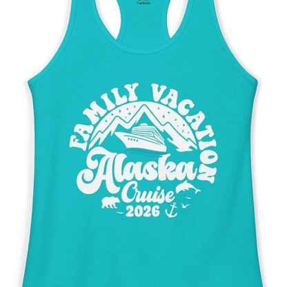 Alaska Family Cruise Shirt Ladies Tank Top – Tahiti Blue – Alaska Cruise Shirts Close Up