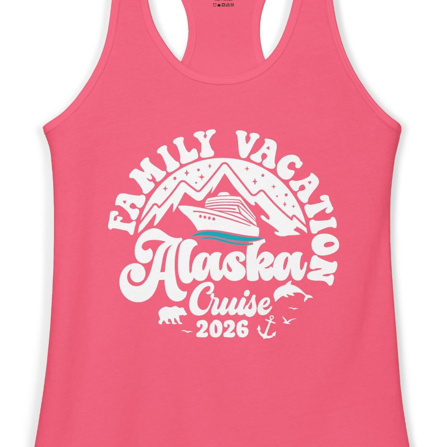 Alaska Family Cruise Shirt Ladies Tank Top – Hot Pink – Alaska Cruise Shirts Close Up
