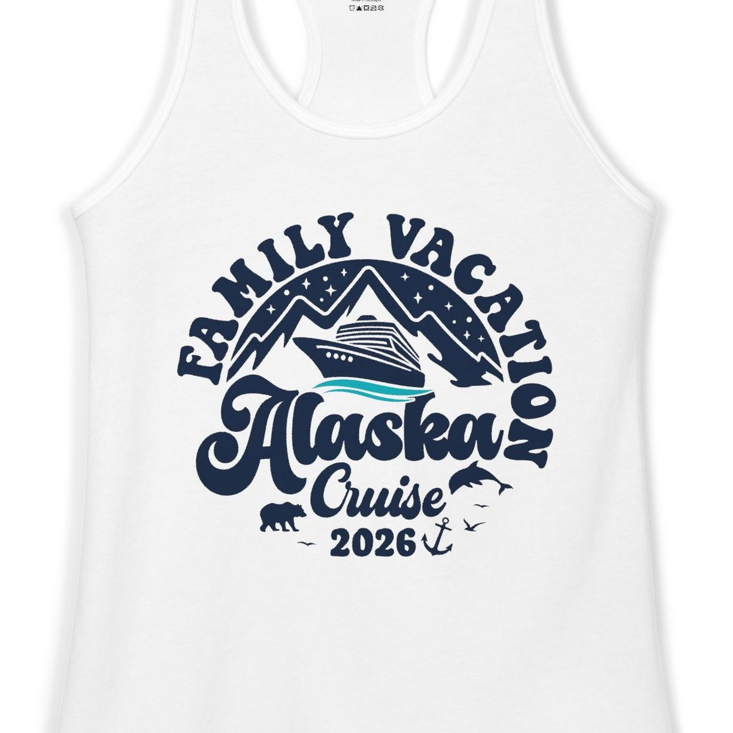 Alaska Family Cruise Shirt Ladies Tank Top – White – Alaska Cruise Shirts Close Up