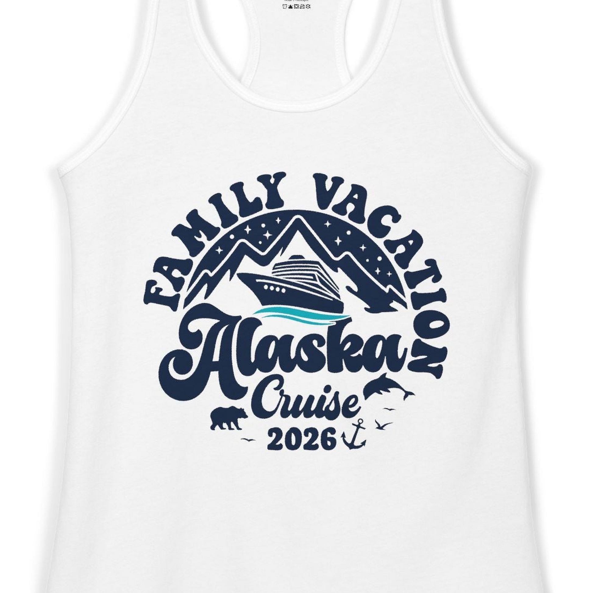 Alaska Family Cruise Shirt Ladies Tank Top – White – Alaska Cruise Shirts Close Up