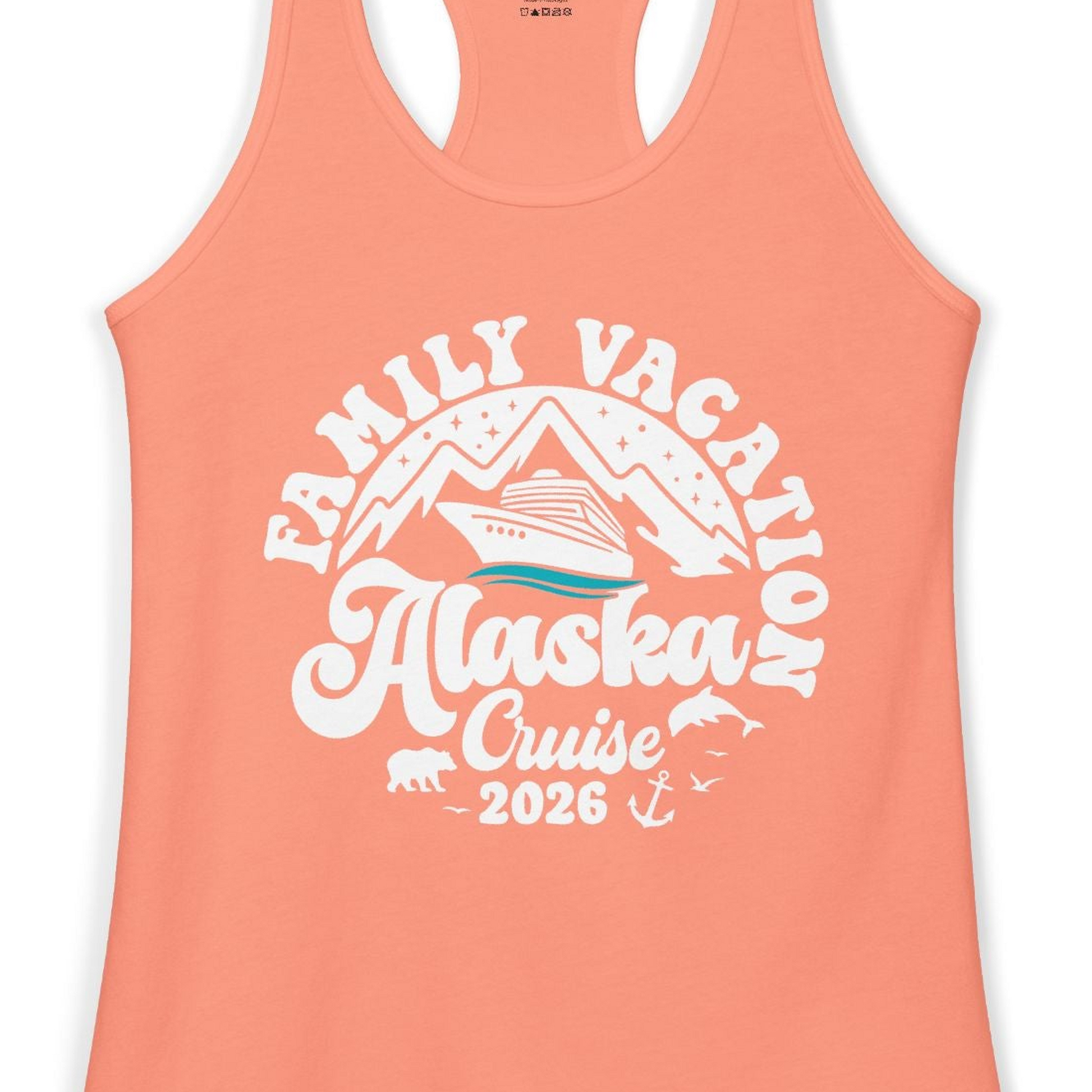 Alaska Family Cruise Shirt Ladies Tank Top – Solid Light Orange – Alaska Cruise Shirts Close Up