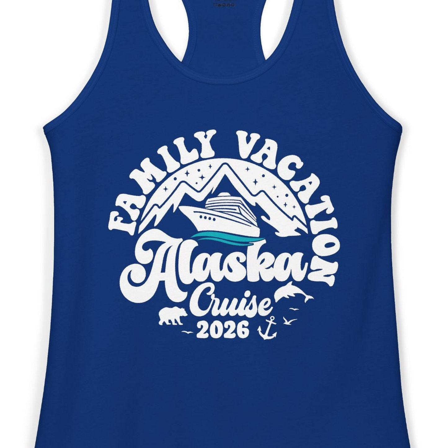 Alaska Family Cruise Shirt Ladies Tank Top – Solid Royal – Alaska Cruise Shirts Close Up