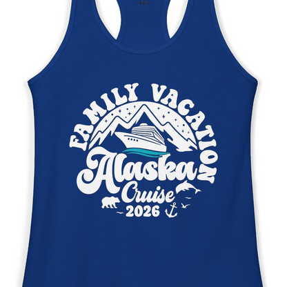 Alaska Family Cruise Shirt Ladies Tank Top – Solid Royal – Alaska Cruise Shirts Close Up