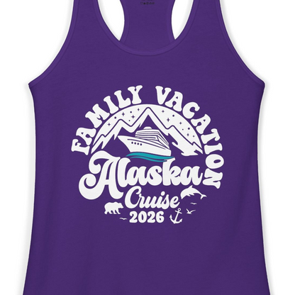 Alaska Family Cruise Shirt Ladies Tank Top – Solid Purple Rush – Alaska Cruise Shirts Close Up