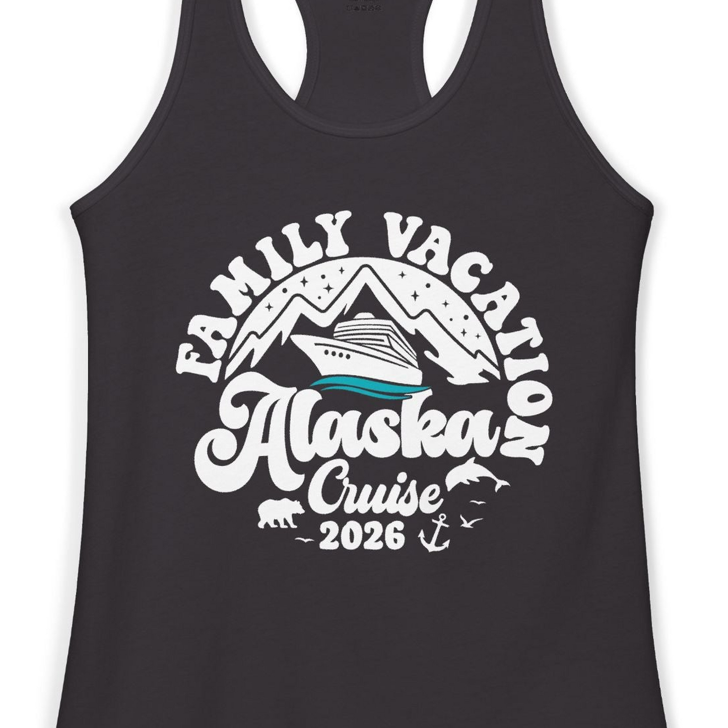 Alaska Family Cruise Shirt Ladies Tank Top – Black – Alaska Cruise Shirts Close Up