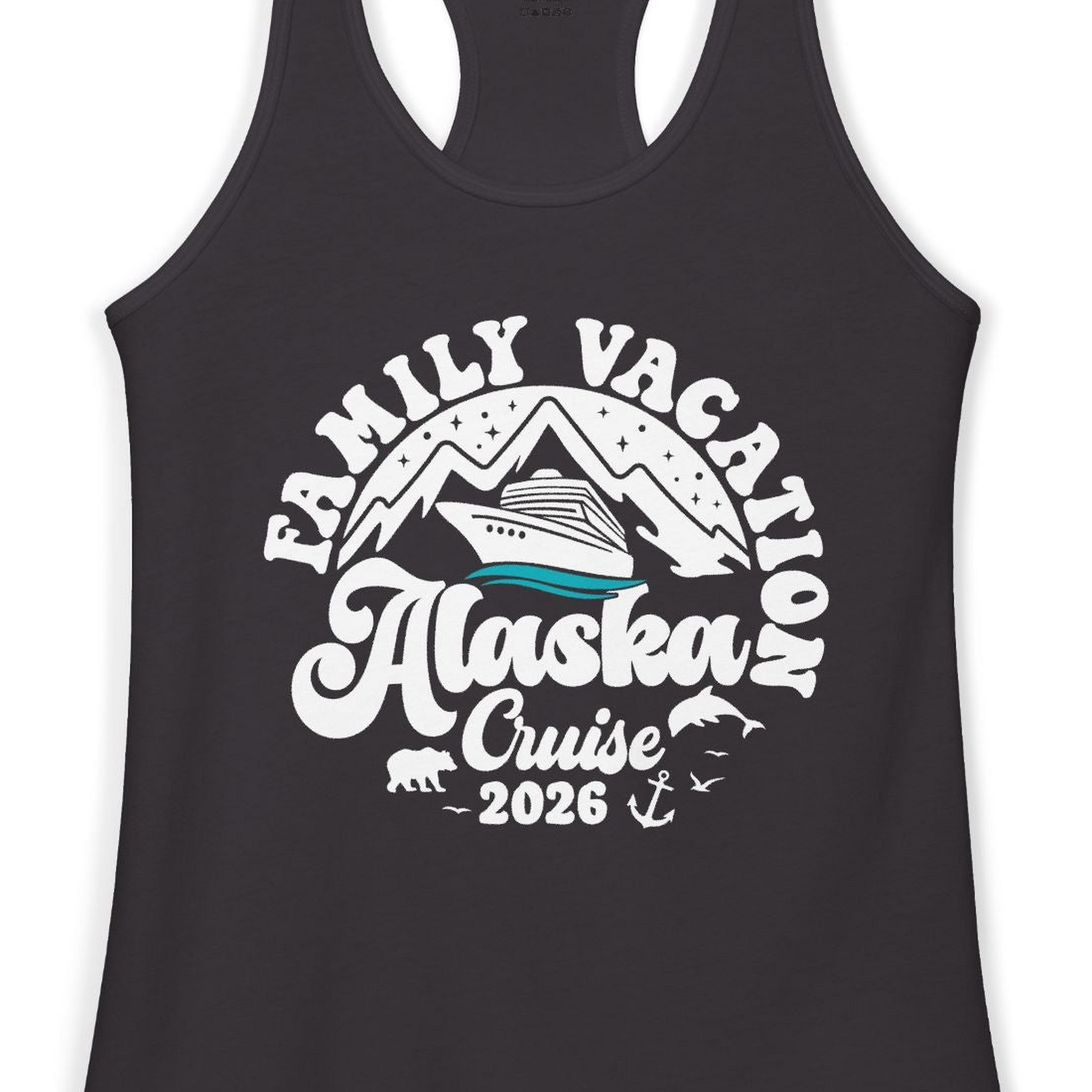 Alaska Family Cruise Shirt Ladies Tank Top – Black – Alaska Cruise Shirts Close Up