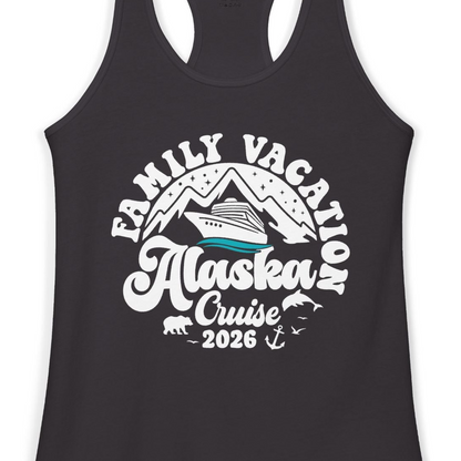 Alaska Family Cruise Shirt Ladies Tank Top – Black – Alaska Cruise Shirts Close Up
