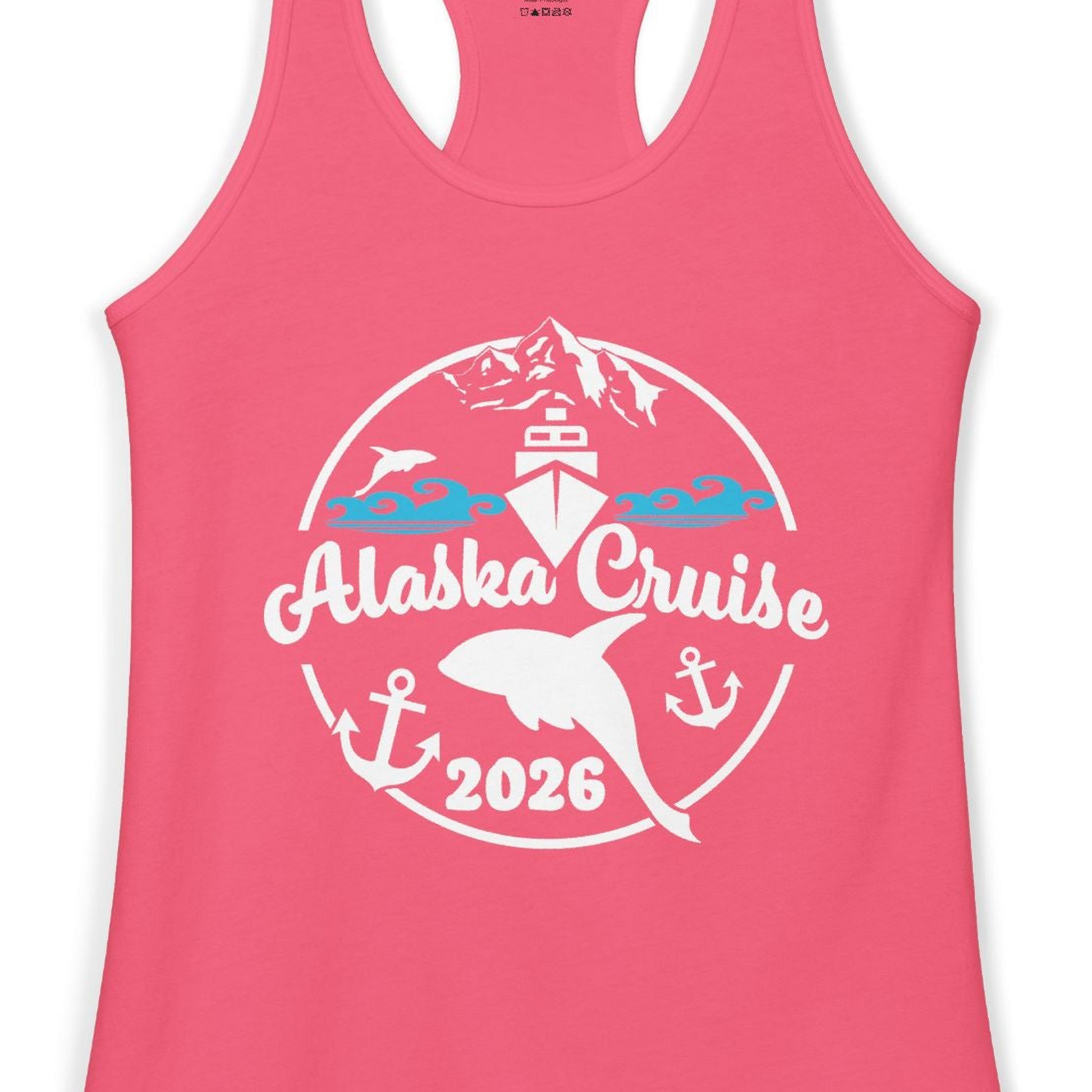 Alaska Cruise 2026 Shirt Ladies Tank Top – Hot Pink – Alaska Cruise Shirts Close Up