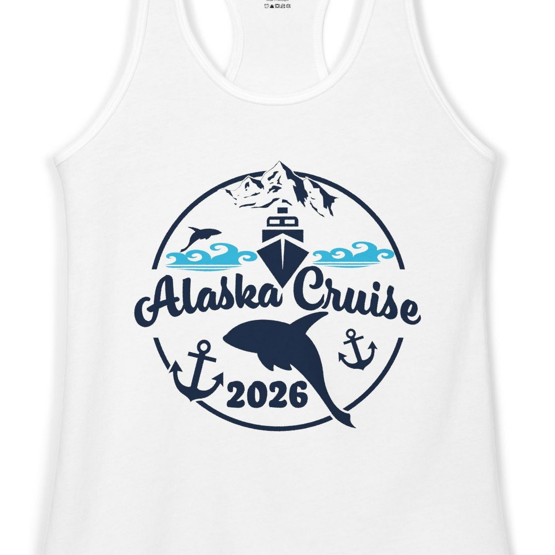 Alaska Cruise 2026 Shirt Ladies Tank Top – White – Alaska Cruise Shirts Close Up