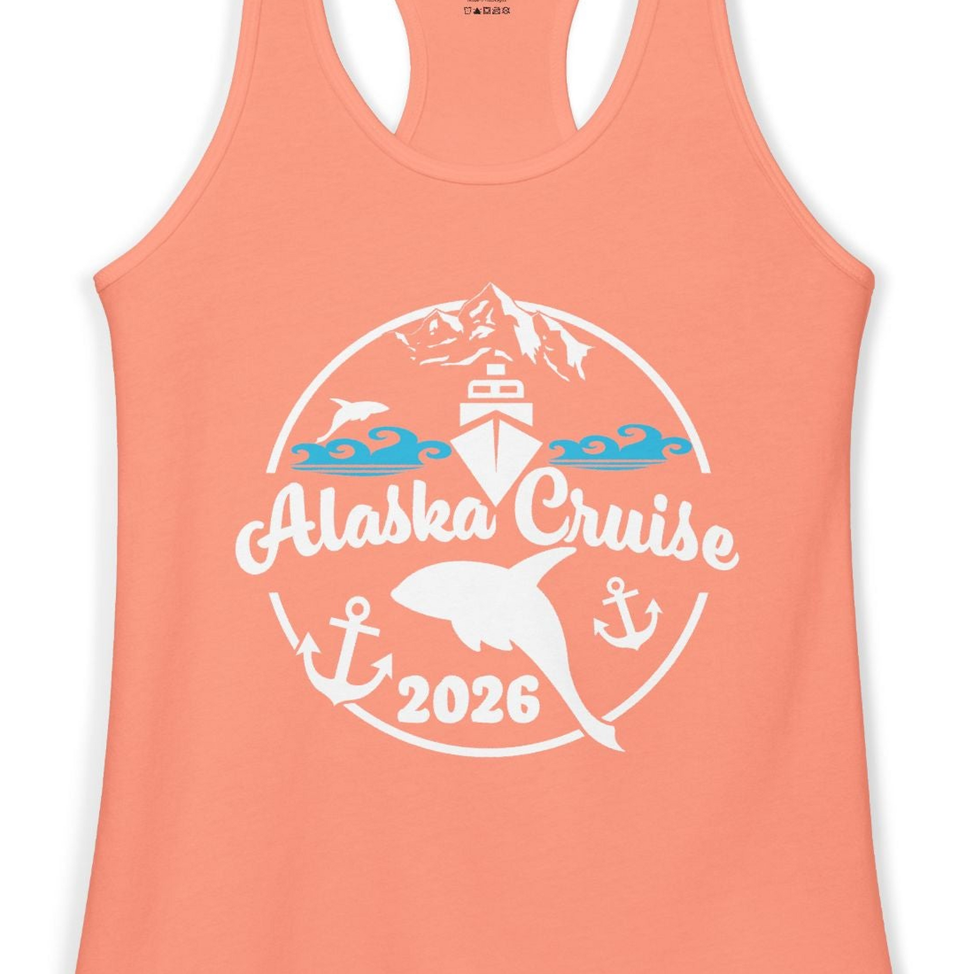 Alaska Cruise 2026 Shirt Ladies Tank Top – Solid Light Orange – Alaska Cruise Shirts Close Up
