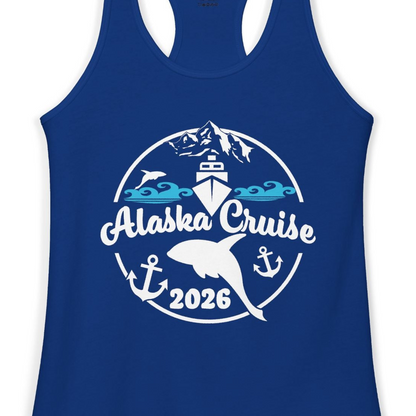 Alaska Cruise 2026 Shirt Ladies Tank Top – Solid Royal – Alaska Cruise Shirts Close Up
