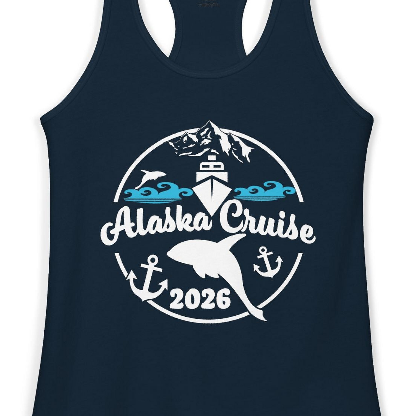 Alaska Cruise 2026 Shirt Ladies Tank Top – Solid Midnight Navy – Alaska Cruise Shirts Close Up