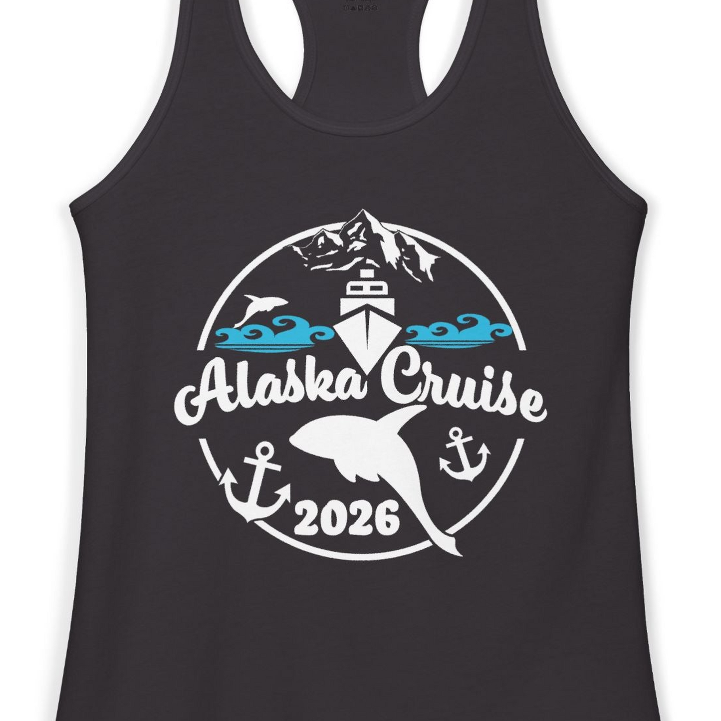 Alaska Cruise 2026 Shirt Ladies Tank Top – Black – Alaska Cruise Shirts Close Up