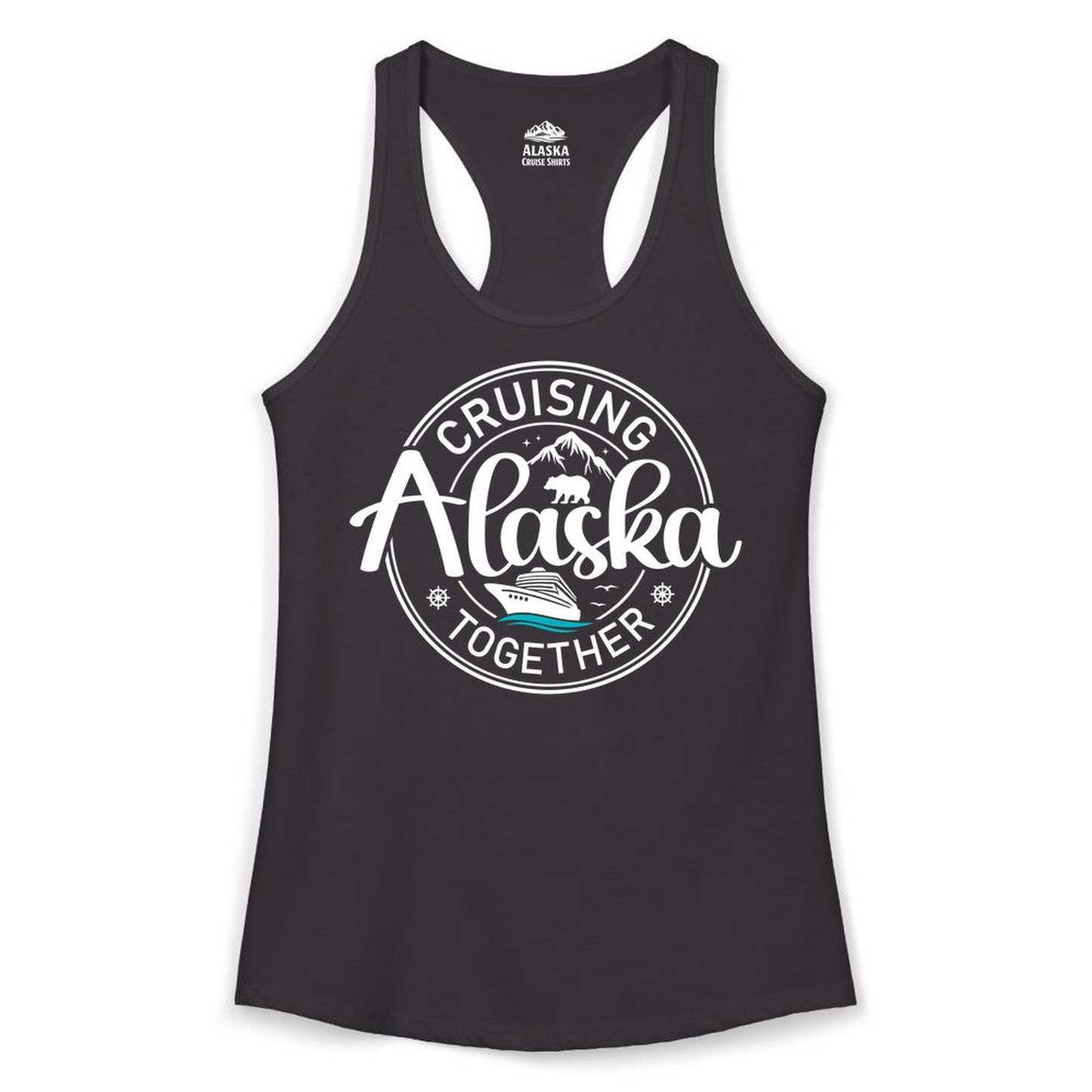 Alaska Cruise Adventure Retro Badge Shirt Ladies Tank Top – Black – Alaska Cruise Shirts Close Up