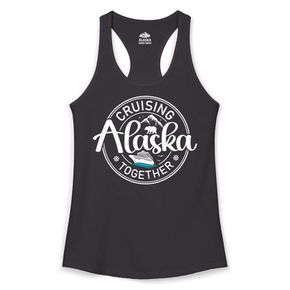 Alaska Cruise Adventure Retro Badge Shirt Ladies Tank Top – Black – Alaska Cruise Shirts Close Up