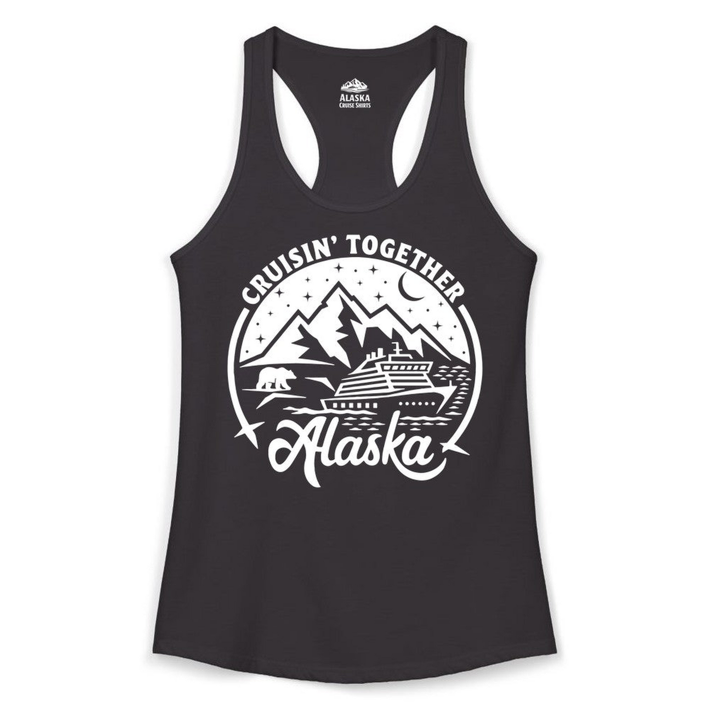 Alaska Cruise Adventure Shirt Ladies Tank Top – Black – Alaska Cruise Shirts Close Up