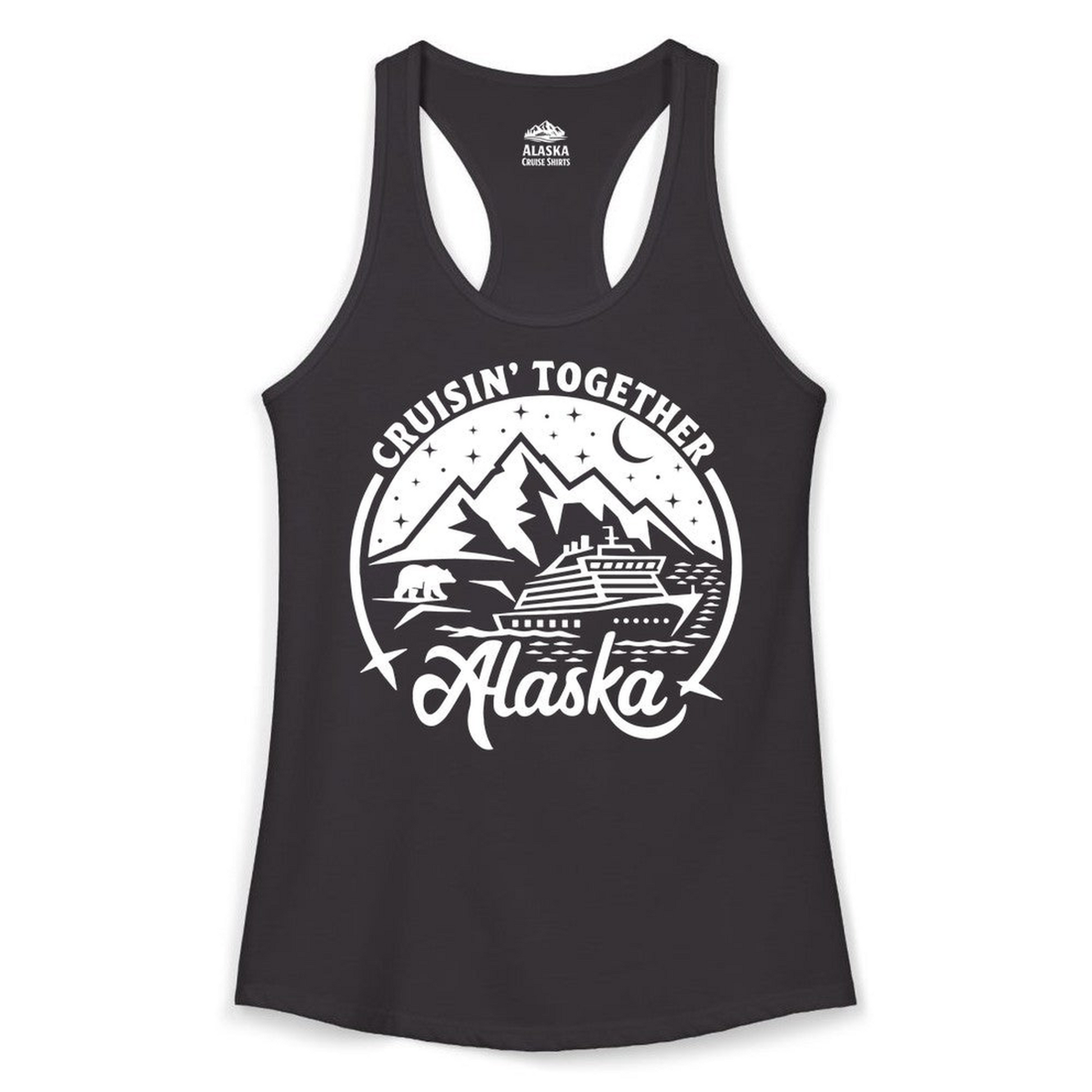 Alaska Cruise Adventure Shirt Ladies Tank Top – Black – Alaska Cruise Shirts Close Up