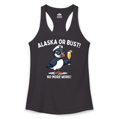 Funny Puffin Captain Alaska Cruise Shirt Ladies Tank Top – Black – Alaska Cruise Shirts Close Up