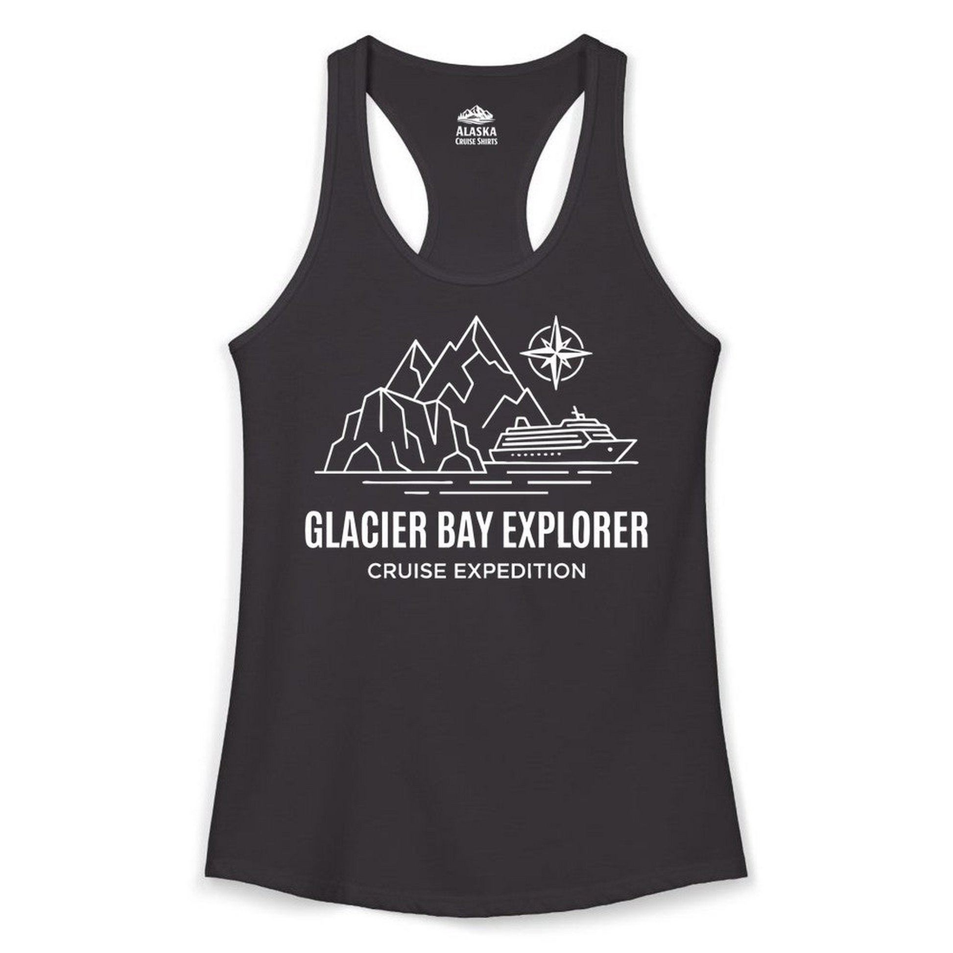 Glacier Bay Alaska Cruise Shirt Ladies Tank Top – Black – Alaska Cruise Shirts Close Up