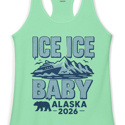 Ice Ice Baby Alaska Cruise Shirt Ladies Tank Top – Solid Mint – Alaska Cruise Shirts Close Up