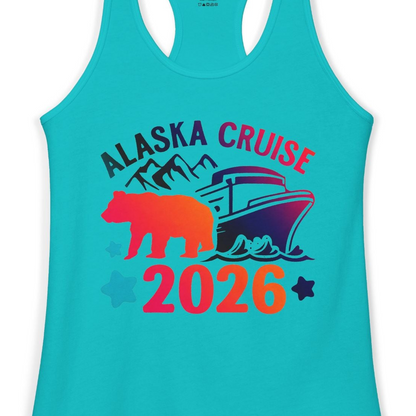 Alaska Cruise 2026 Shirt Ladies Tank Top – Tahiti Blue – Alaska Cruise Shirts Close Up