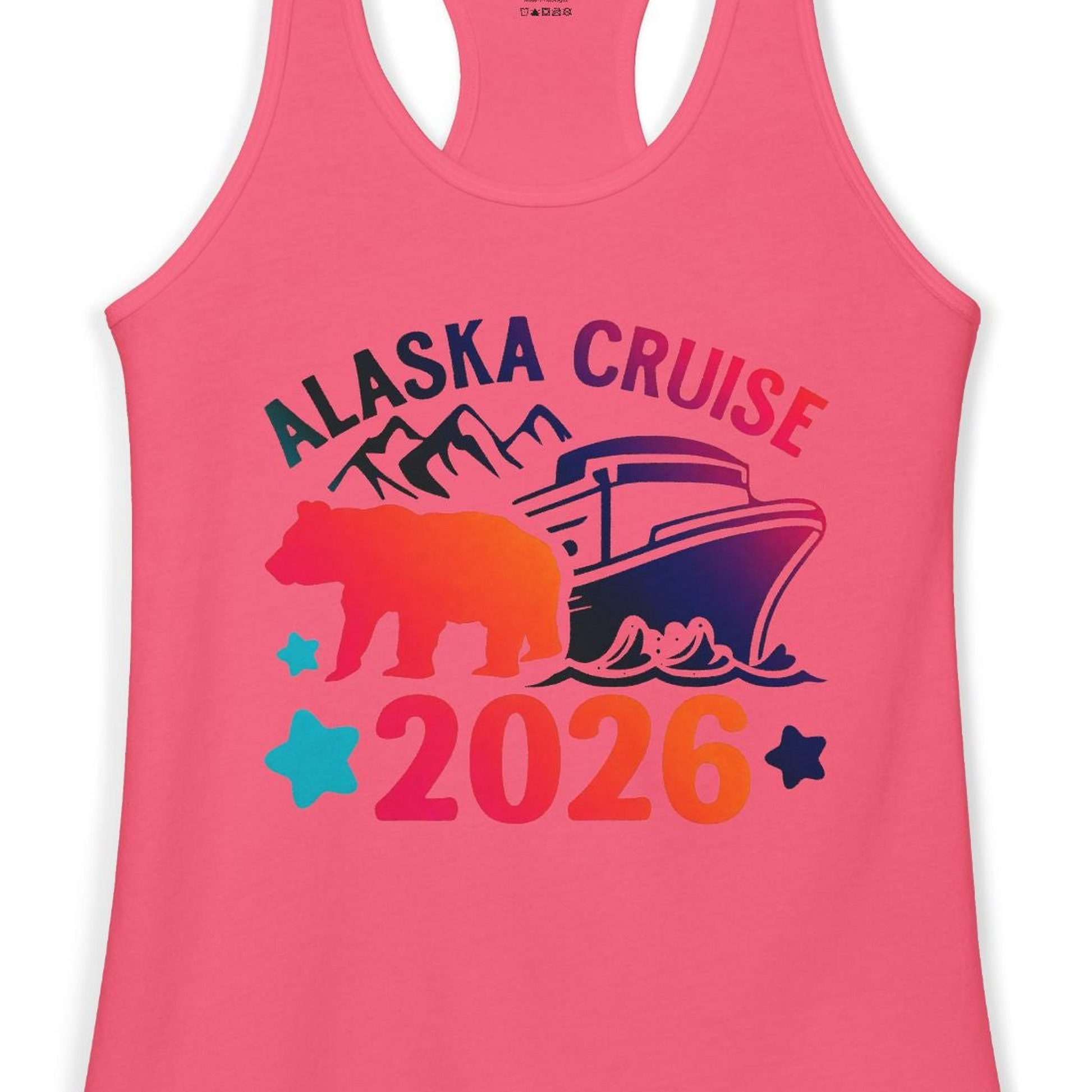 Alaska Cruise 2026 Shirt Ladies Tank Top – Hot Pink – Alaska Cruise Shirts Close Up