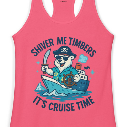 Funny Polar Bear Pirate Cruise Vacation Shirt Ladies Tank Top – Hot Pink – Alaska Cruise Shirts Close Up