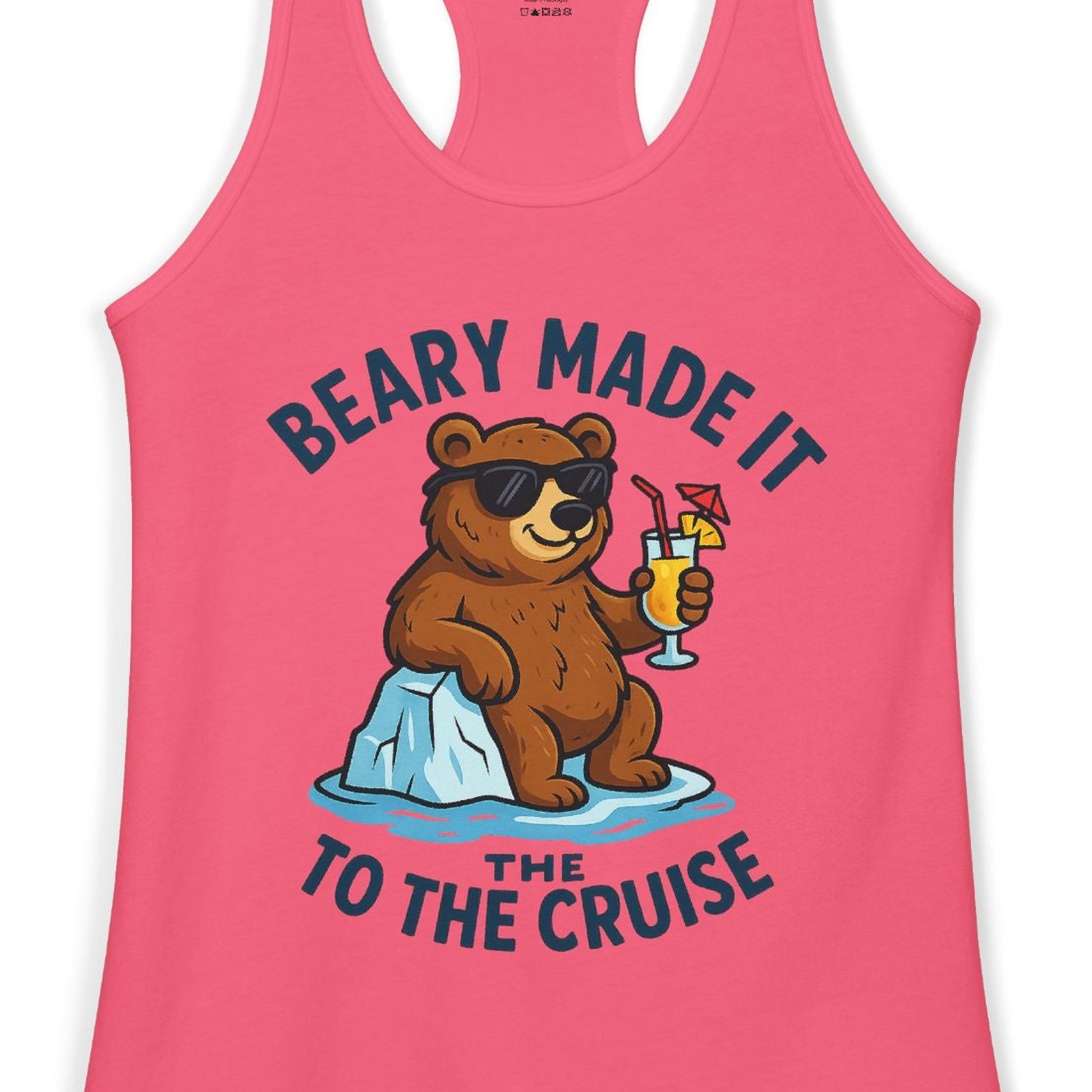 Funny Cruise Bear Shirt Ladies Tank Top – Hot Pink – Alaska Cruise Shirts Close Up